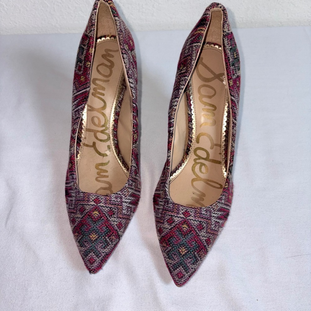 Sam Edelman Pointed Toe Pump 9 Multi Tapestry Kilim Geometric Stiletto Heel Fair